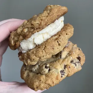 Oatmeal cream pie and chocolate chip cookie