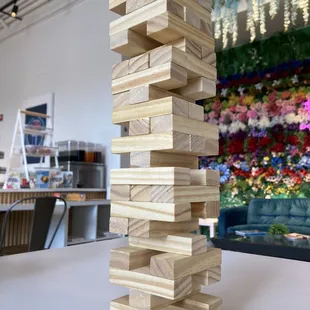 a stack of wooden blocks on a table
