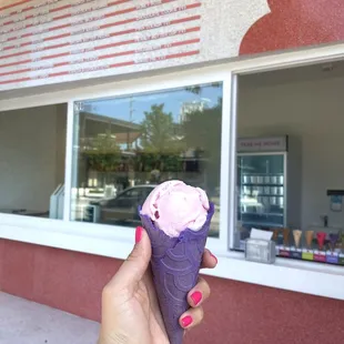 Honey Rose ice cream with lavender cone