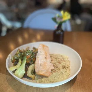 Salmon with Cauliflower &quot;Risotto&quot;and Red Chile Glazed Sweet Potato