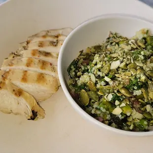 Grilled chicken with asparagus salad.