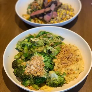 two bowls of food on a table