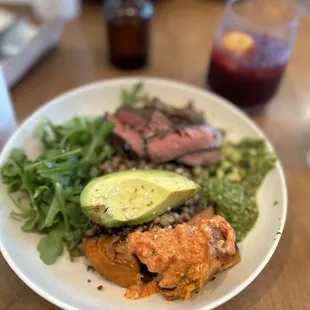 The Mother Earth bowl is always flavor packed! Add steak for protein.