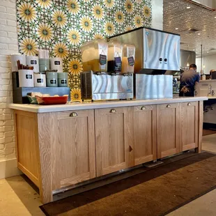 beverage, water, ice and utensil station.