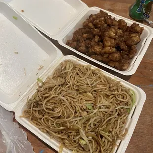 Orange Chicken and chicken Chow Mein Tray