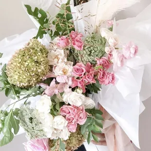 Flower House Wrapped bouquet