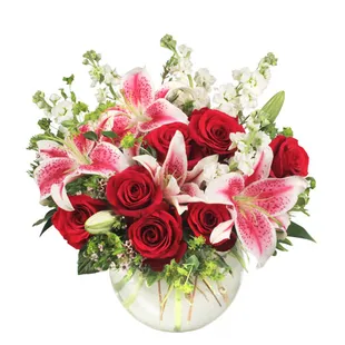 It&apos;s never been easier to say what&apos;s in your heart! With amazing Stargazer lilies, red roses, and white stock, Starts with the Heart!!!
