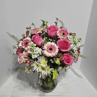 Pink and white floral arrangement