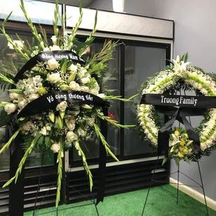 Customers request for they're family memeber funeral .. I can also add names or any writing on bows