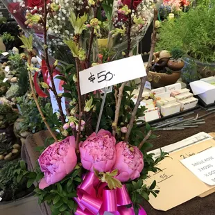 Beautiful cherry blossom and peonies floral arrangement!!! Love it!!