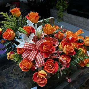 My wife's beautiful "happy birthday" floral arrangement.  Thank you Liza!