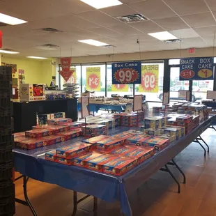  table full of boxes of pizza