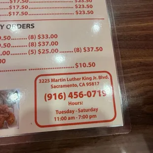 Phone number and address