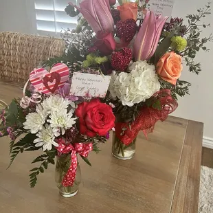 Beautiful arrangements for my wife and daughter on Valentine's Day!
