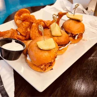 Chicken Tinga Sliders....check out those fries!