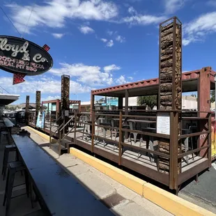 Unique outside sidewalk dining area.