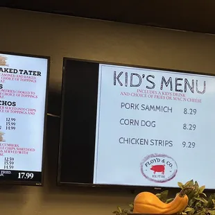 Kids menu