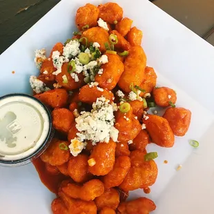Buffalo cheese curds are the perfect app to share.