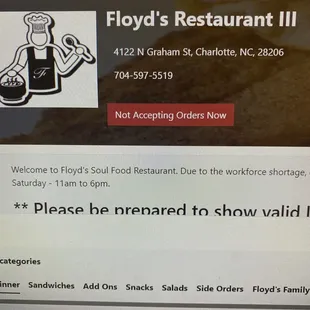 a menu for a restaurant