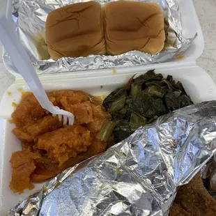 Candied Yams, Greens, and rolls