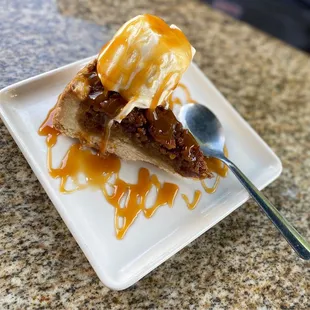 Bourbon Pecan Pie topped with Ice Cream