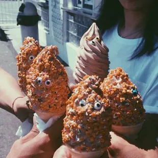 Chocolate with crunch sprinkles. Don&apos;t forget the eyes!!