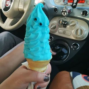 Blue raspberry on a cone WITH EYEBALLS!!