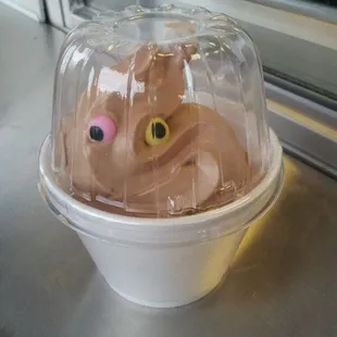 Small chocolate ice cream with eyes!