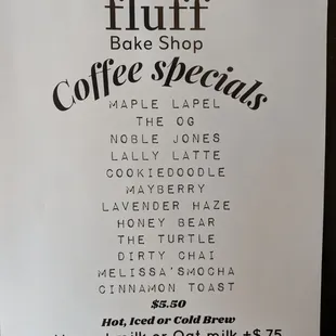Coffee Menu