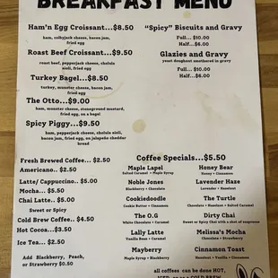 Breakfast menu