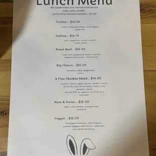 Lunch menu