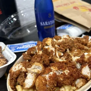 Half Mac &amp; Cheese/French Fries and Hot Chicken no sauce