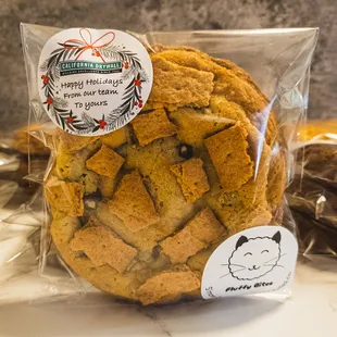 a chocolate chip cookie in a bag