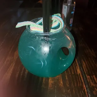 Time for my blue fish    bowl drink at the flux