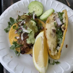 Jack fruit and potato tacos. Both are great but the potatoes are way better