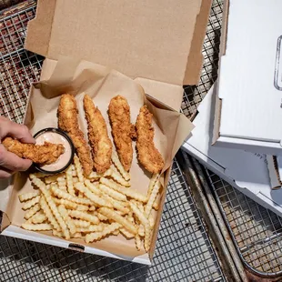 a box of fried chicken and fries