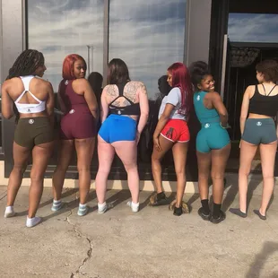 Studio Members in the FlyWear: Athleisure Collection 
Ribbed Keyhole sets and stamped dolphin/yoga shorts