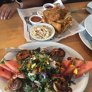 Watermelon, Feta, Cajun Shrimp Salad