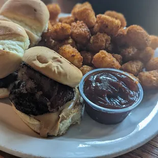 Peanut butter sliders and cajun tots
