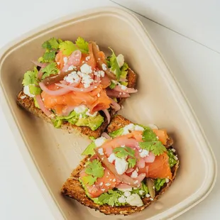 Avocado toast w smoked salmon and feta