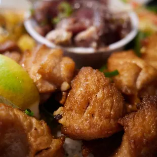 Fried ahi belly plate add fresh ahi limu poke