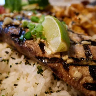 Grilled ahi w/ ginger onion sauce.