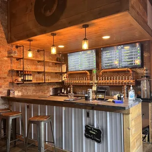 a bar with stools