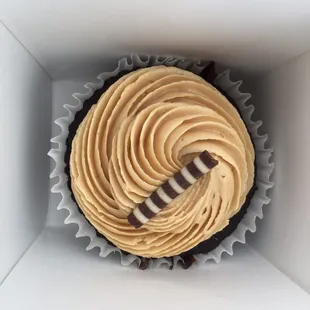 Peanut butter frosting and chocolate cake