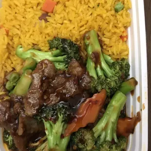 Beef with Broccoli and fried rice