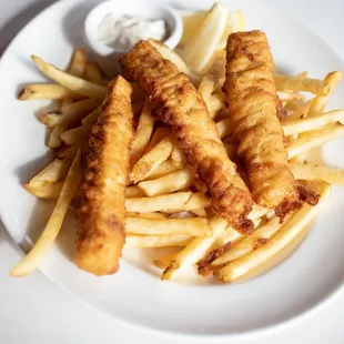 Beer battered and golden fried; served with tartar sauce and lemon
