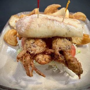 Soft shell blue crab poboy