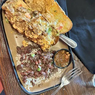 fried oyster po boy, red beans and rice