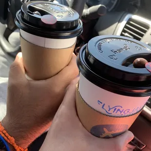 Cookie dough latte and lavender latte w/white mocha! Both delicious!!
