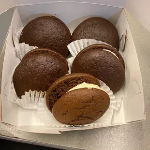 a box of chocolate cupcakes